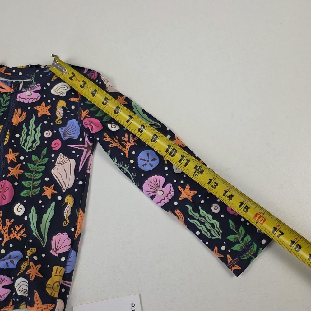 Quince Swimsuit Kids 5T Blue Long Sleeve Zip One Piece Navy Seashells Print - Picture 6 of 10